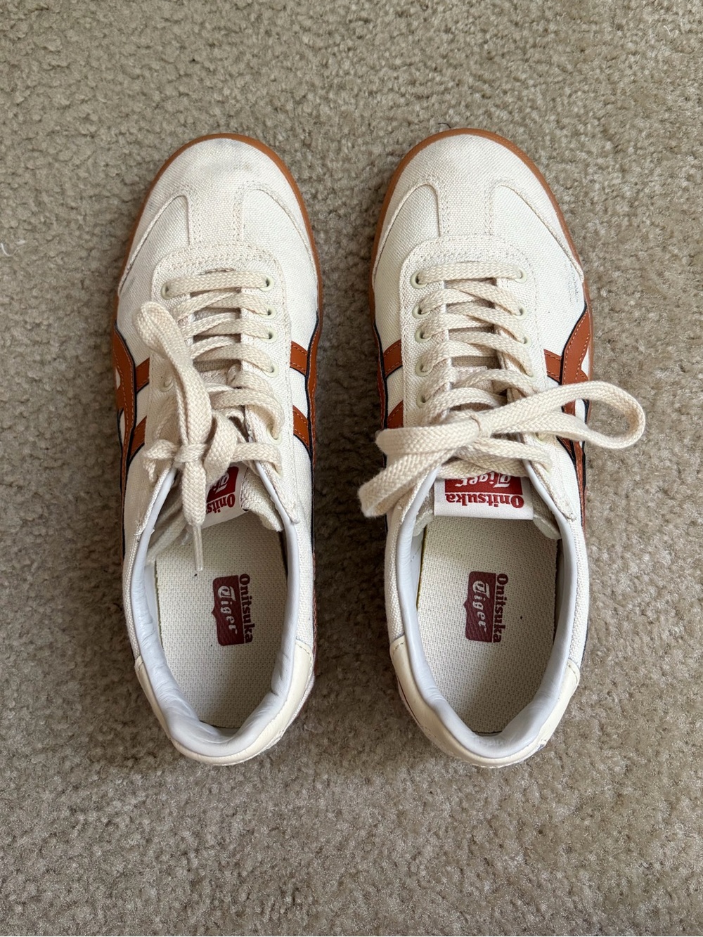 Onitsuka Tiger by Asics Cream Sneakers with Brown Stripes